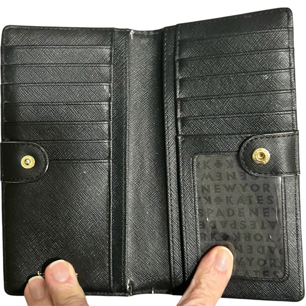 KATE SPADE Wallet Stacy Laurel Way Black Saffiano Leather 7”x3.5 approx M…